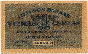 Geldschein, 1 Centas, 1922