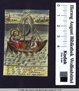 Christus und eine Ordensschwester in einem Segelboot.