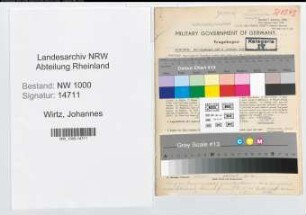 Entnazifizierung Johannes Wirtz, geb. 14.02.1900 (Verw.Inspektor)