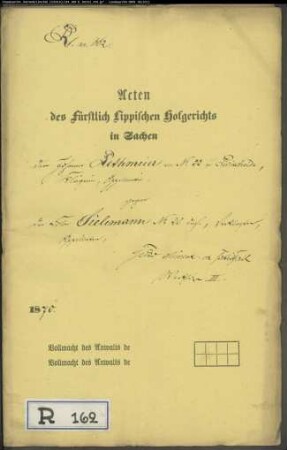 Rethmeier, Johann Nr. 22 zu Pivitsheide gegen Sielemann Nr. 20 in Pivitsheide