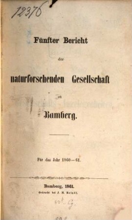 Bericht. 5. 1860/61. - 1861