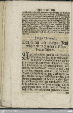 Fünffte Nachricht. Von einem betrüglichen Geist, welcher einem Jungen in Nürnberg erschienen