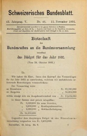 Bundesblatt. 43. 1891, 5