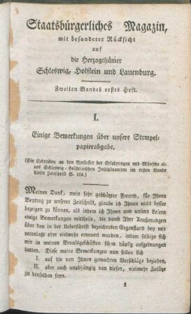 Zweiten Bandes erstes Heft.