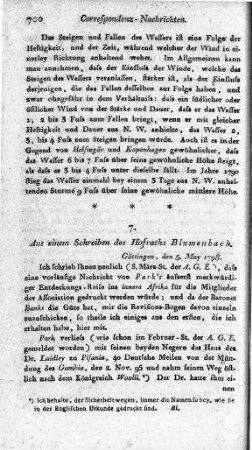 Aus einem Schreiben des Hofraths Blumenbach : Göttingen, den 5. May 1798