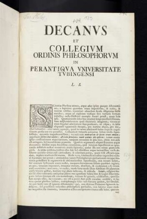 Decanus et Collegium Ordinis Philosophorum ...
