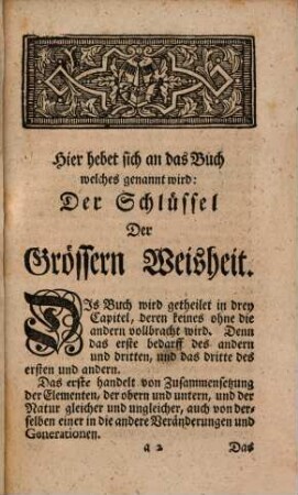 Clavis Sapientiae, Das ist: Ein edles und köstliches Büchlein vom Stein der Weisen, Welcher genannt wird: Der Schlüssel der Grössern Weisheit