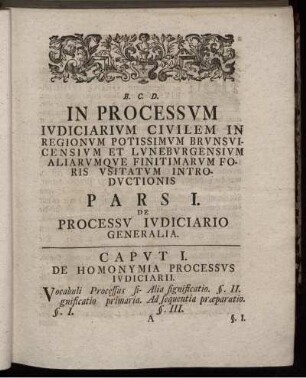 Pars I. De Processu Iudiciario Generalia.