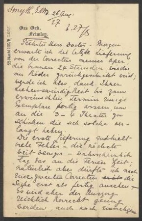 Brief an B. Schott's Söhne : 26.08.1898