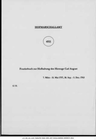Fourierbuch zur Hofhaltung des Herzogs Carl August