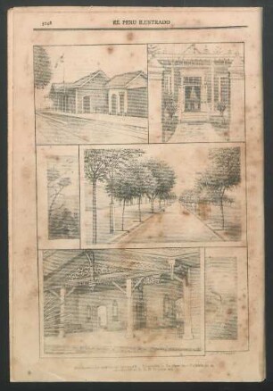 [Vistas de] Miraflores. : [1.] La estación de ferrocarril. - [2.] Un rncho. - [3.] La alameda. - [4.] Fachada de la estación. (Foto D. H. B. D. amateur).