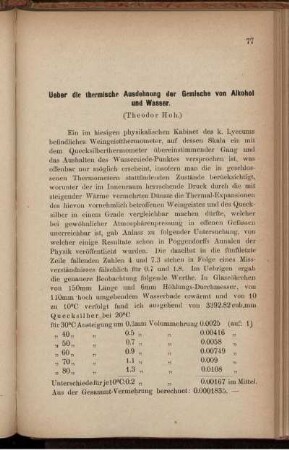 Ueber die thermische Ausdehnung der Gemische von Alkohol und Wasser.