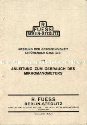 Anleitung zum Gebrauch des Mikromanometers