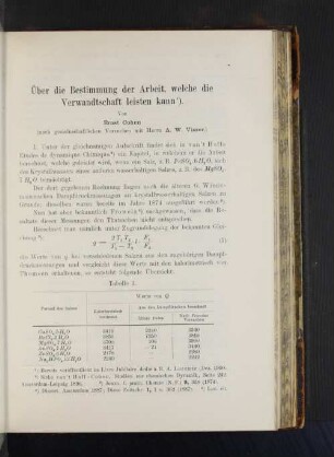 Über die Bestimmung der Arbeit, welche die Verwandtschaft leisten kann.