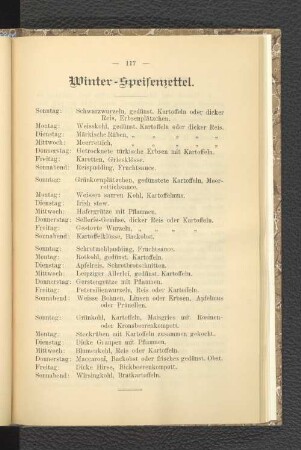 Winter-Speisezettel.