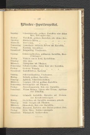 Winter-Speisezettel.