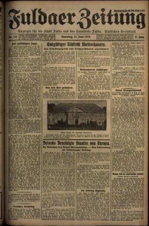 Erste Ausgabe vom Samstag, den 21. Juni 1930.