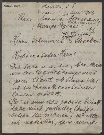 Brief an Ludwig Strecker <senior> und B. Schott's Söhne : 26.06.1906