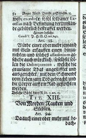 Tit. XIII. Von Morden/ Rauben und Stehlen
