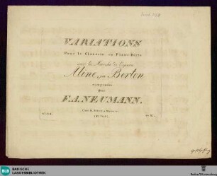 Variations pour le clavecin ou piano forte : sur la marche de l'opera Aline, par Berton