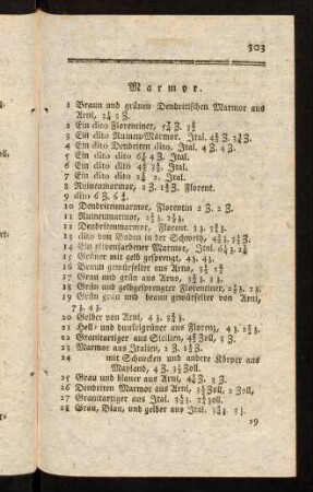 303-325, Marmor. Krystallen, Quarze und Kießdrusen. Stallactiten und Tropfsteine. Asbest.