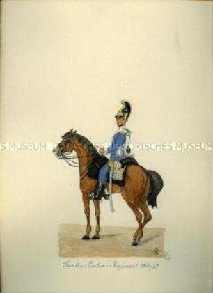 Uniformgraphik Garde-Reiter-Regiment, Reiter zu Pferd, Sachsen, 1862-1867.
