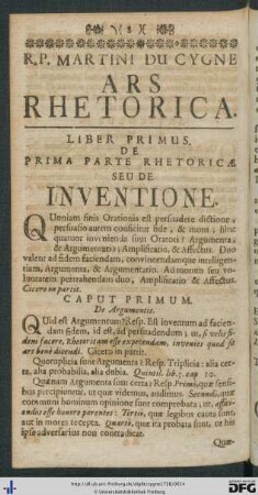 Liber Primus. De Prima Parte Rhetoricae Seu De Inventione.