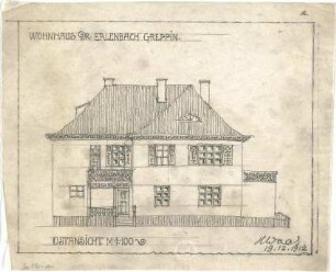 Wach, Hugo; Greppin (heute Bitterfeld-Wolfen); Wohnhaus Dr. Erlenbach - Ostseite (Ansicht)