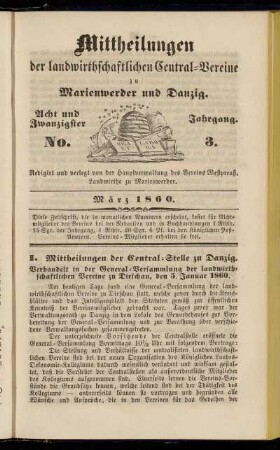 Acht und Zwanzigster Jahrgang. No. 3. März 1860.