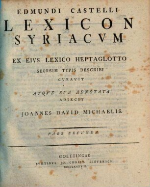 Edmundi Castelli Lexicon Syriacvm, Pars Secvnda