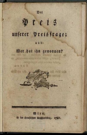 Der Preis unserer Preisfrage; und: Wer hat ihn gewonnen?