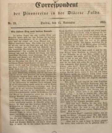 Nr. 22. Fulda, den 15. November 1852.