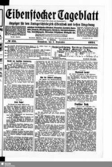 Eibenstocker Tageblatt : Anzeiger für den Amtsgerichtsbezirk Eibenstock und dessen Umgebung, umfassend die Ortschaften Eibenstock, Blauenthal, Carlsfeld, Hundshübel, Neuheide, Oberstützengrün, Schönheide, Schönheiderhammer, Sosa, Unterstützengrün, Wildenthal, Wilzschhaus, Wolfsgrün usw