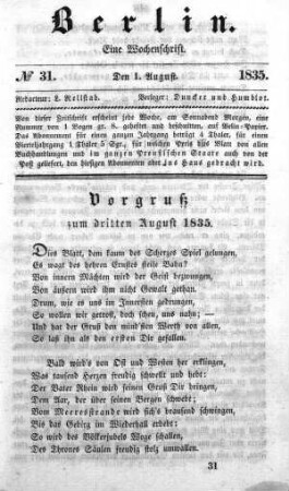 No. 31, 1. August 1835