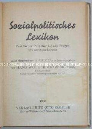 Sozialpolitisches Lexikon mit Nachtragsheft