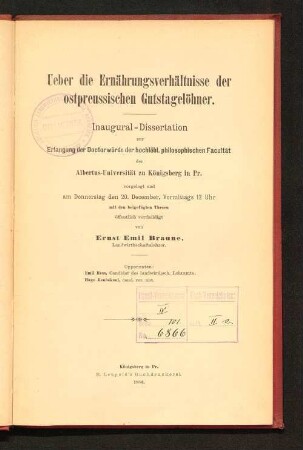 Über die Ernährungsverhältnisse der ostpreussischen Gutstagelöhner