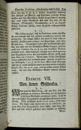 Exercit. VII. Von denen Geschenken. - Exercit. IX. Von der ohne Testament zugefallenen Erbschaft.