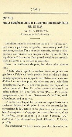 Sur la représentation de la surface cubique générale sur un plan.