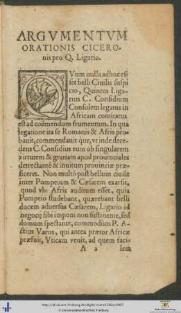 Argumentum Orationis Ciceronis pro Quinto Ligario