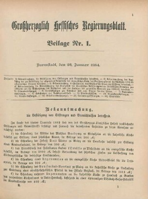 23. Januar-31. December 1884 = Beilage Nr. 1-29