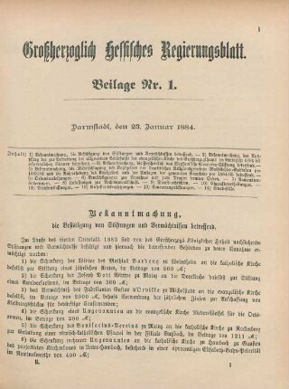 23. Januar-31. December 1884 = Beilage Nr. 1-29