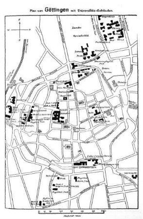 Plan von Göttingen mit Universitäts-Gebäuden.