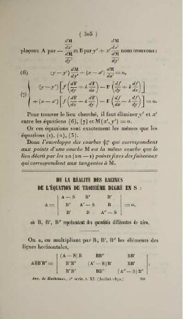 De la réalite des racines de l'équation du troisième degré en s.