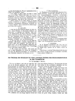 Zur Stellung des Seminars bei einer etwaigen Reform des Zeichenunterrichts in der Volksschule