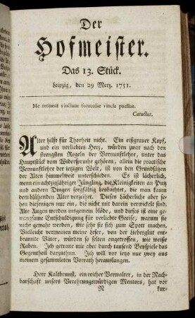 Das 13. Stück. Leipzig, den 29 Merz. 1751.
