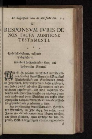 XI. Responsvm Ivris De Non Facta Agnitione Testamenti.