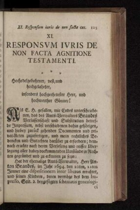 XI. Responsvm Ivris De Non Facta Agnitione Testamenti.