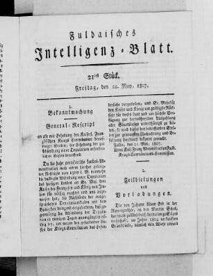 21tes Stück, Ausgabe vom 22. May, 1807