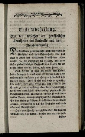 Erste Abtheilung. Von den Ursachen der gewöhnlichen Krankheiten des Landvolks und ihrer Verschlimmerung.