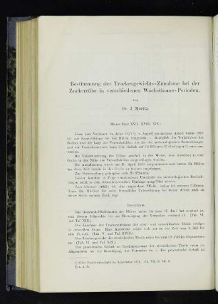 Bestimmung der Trockengewichts-Zunahme bei der Zuckerrübe in verschiedenen Wachstums-Perioden.